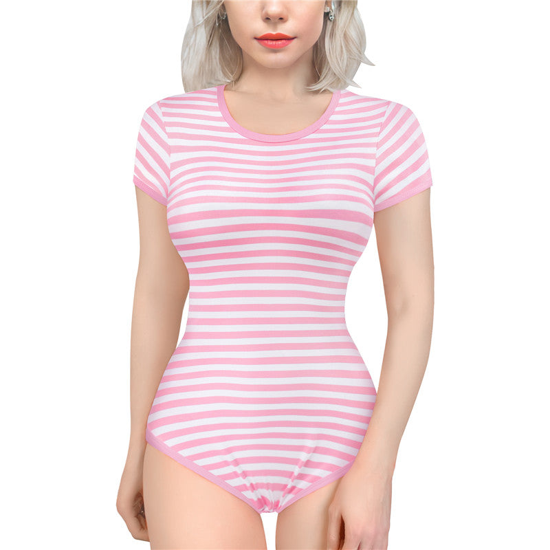 Essential Striped Adult Onesie Pink