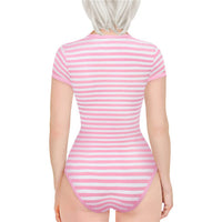 Essential Striped Adult Onesie Pink